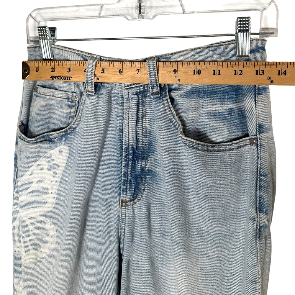 Vintage BUTTERFLY Wide Leg High Waist Rise Jeans 26 Light Wash Boho VNTG y2k - Picture 4 of 6